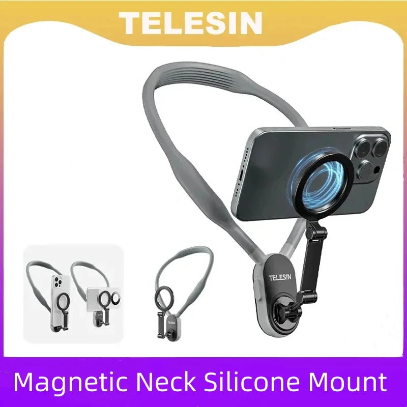 TELESIN Magnetic Neck Silicone Mount Quick Release Hold for IPhone 15 14 13 12 11 10 SAMSUNG HUAWEI XIAOMI Phone Accessories